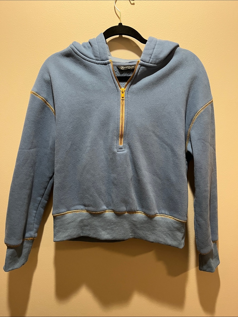 Light Blue Half-Zip Hoodie Sweatshirt by Unknown Brand - Gold-tone Hardware